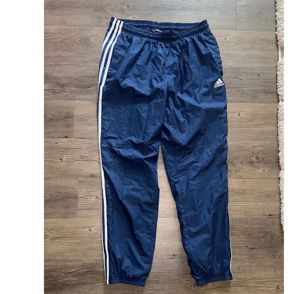 Adidas Mens Navy Blue 3 Stripe Windbreaker Track Pants Mesh Lined L